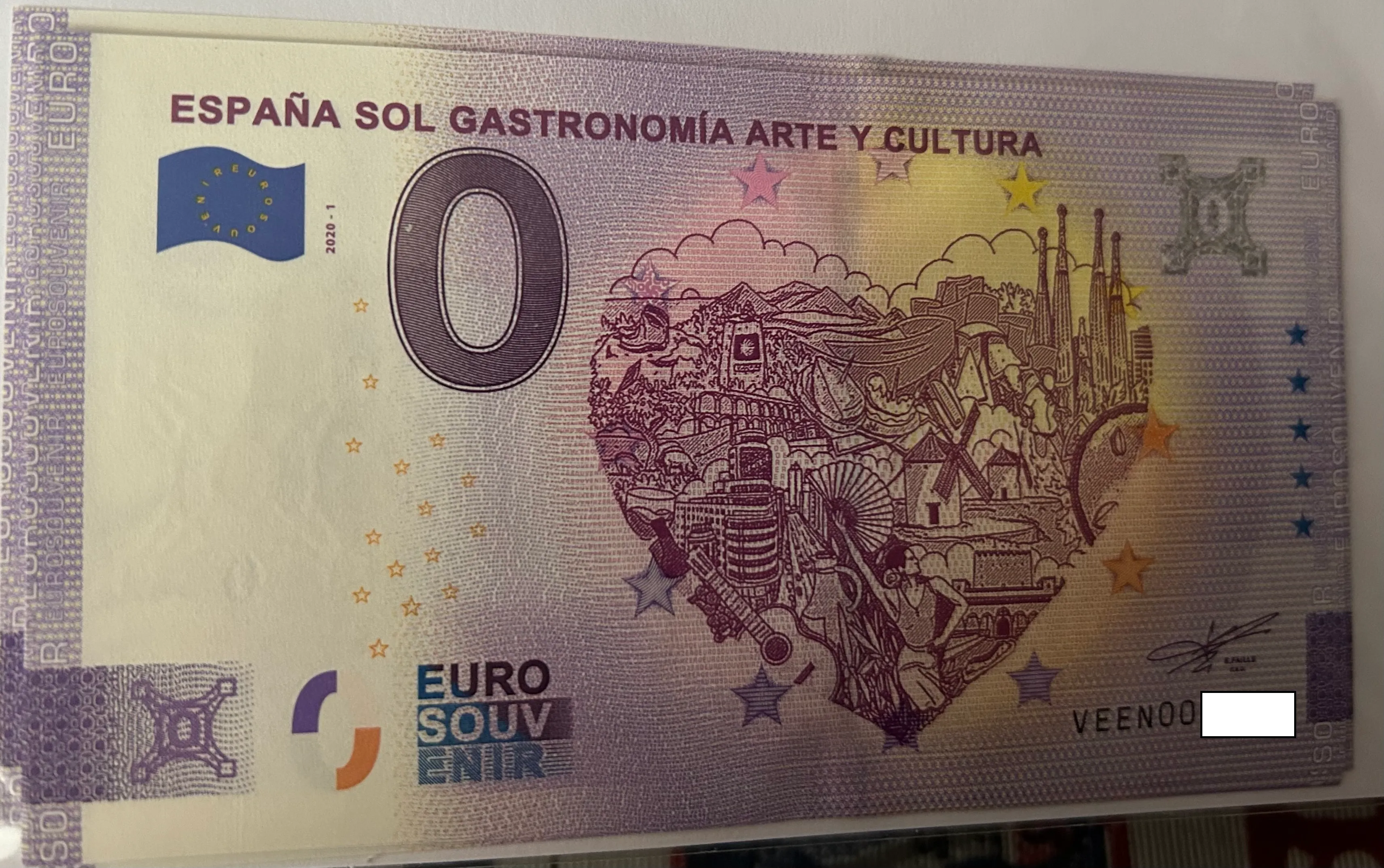 BILLETE 0 EURO ESPAÑA VEEN 2020-1  ESPAÑA SOL GASTRONOMIA